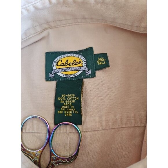 Cabelas Shirt Mens 3XLT Beige LS Embroidery Button Up Pockets Outdoor VTG FLAWS - Picture 3 of 12